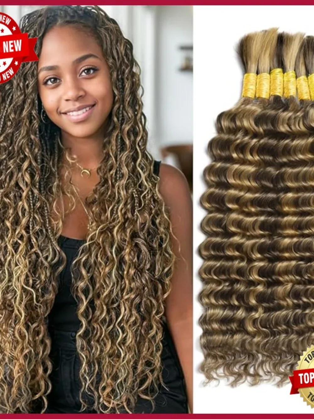 Deep Wave Human Hair Braiding Extensions 150g 6 Bundles 24 Inch